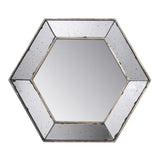 18" Hexagon Wall Mounted Vintage Style Glass Frame Accent Mirror