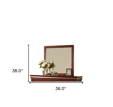 38" Cherry Rectangle Dresser Mirror Mounts To Dresser With Frame