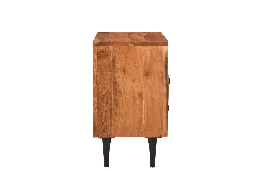 28" Brown Two Drawer Solid Wood Nightstand