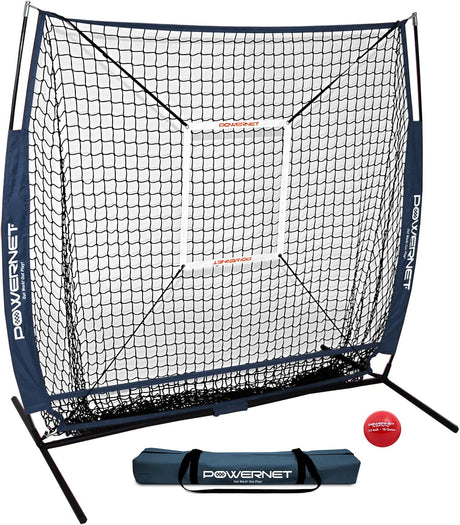 PowerNet 5x5 Practice Hitting Pitching Net + Strike Zone Attachment + Weighted Training Ball Bundle + Carry Bag