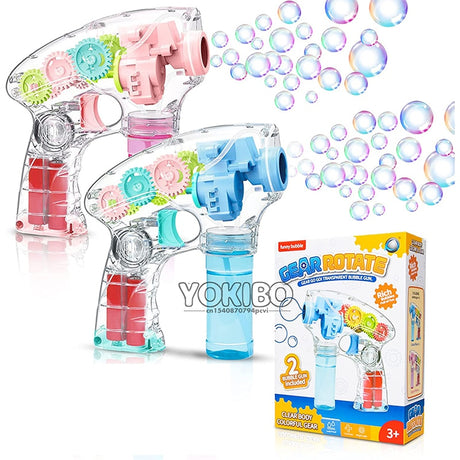 Automatic Electric Bubble Machine Bubble Guns for Kids Bubble Maker Bubble Blower for Kids with LED Light Bubble Outdoors Games (Pink and Blue)