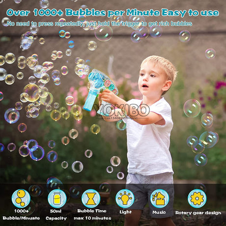Automatic Electric Bubble Machine Bubble Guns for Kids Bubble Maker Bubble Blower for Kids with LED Light Bubble Outdoors Games (Blue)