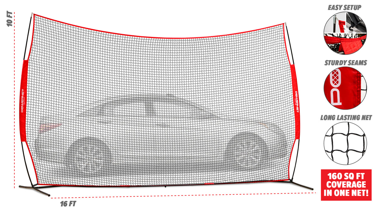 PowerNet 16x10 Ft Sports Barrier Net with Large Protection Safety Backstop (1153)