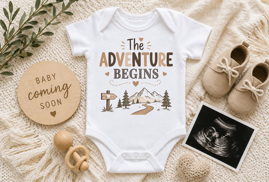 The Adventure Begins - Baby Announcement Bodysuit