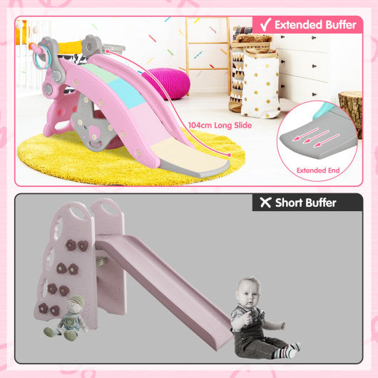 4-in-1 Toddler Slide and Rocking Horse Playset with Basketball Hoop-Pink