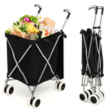 Folding Shopping Utility Cart with Water-Resistant Removable Canvas Bag-Black