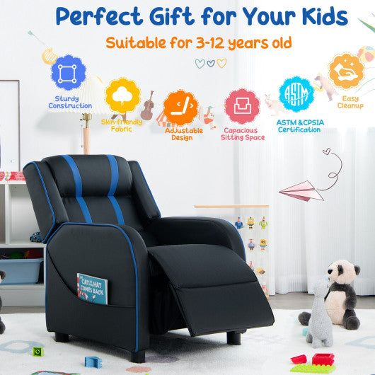 Kids Recliner Chair with Side Pockets and Footrest-Blue