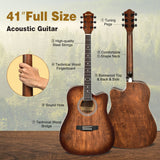 41 Inch Full Size Cutaway Acoustic Guitar Set for Beginner-Coffee