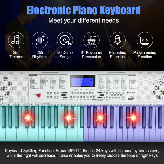 61-Key Electric Piano Keyboard for Beginner-White
