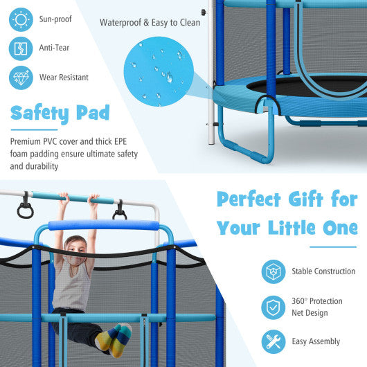 5 Feet Kids 3-in-1 Game Trampoline with Enclosure Net Spring Pad-Blue