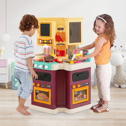 67 Pieces Kid's Kitchen Playset with Vapor and Boil Effects-Purple