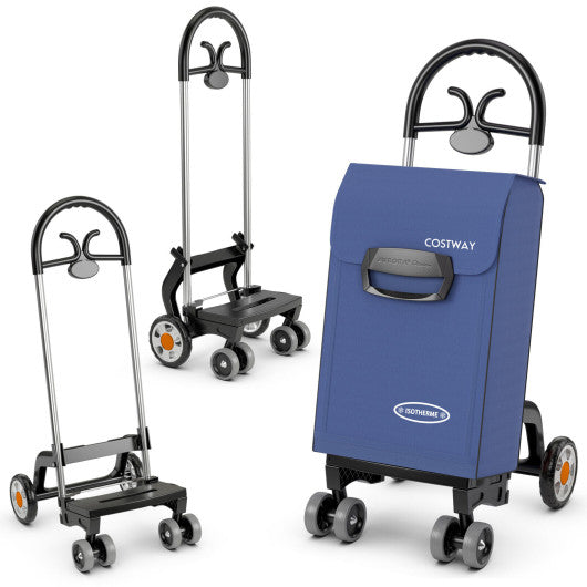 Folding Shopping Cart Utility Hand Truck with Rolling Swivel Wheels-Blue