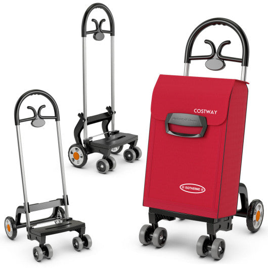 Folding Shopping Cart Utility Hand Truck with Rolling Swivel Wheels-Red