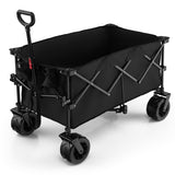 Folding Utility Garden Cart with Wide Wheels and Adjustable Handle-Black