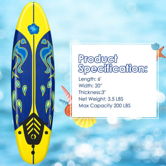 6 Feet Surfboard with 3 Detachable Fins-Yellow