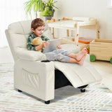 PU Leather Kids Recliner Chair with Cup Holders and Side Pockets-Beige
