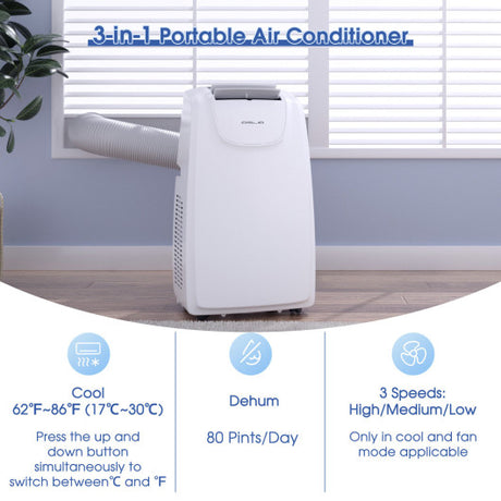 3-in-1 Portable Air Conditioner with Cooling Fan Dehumidifier Function-12000 BTU