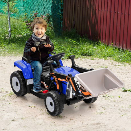 12V Battery Powered Kids Ride on Excavator with Adjustable Arm and Bucket-Blue