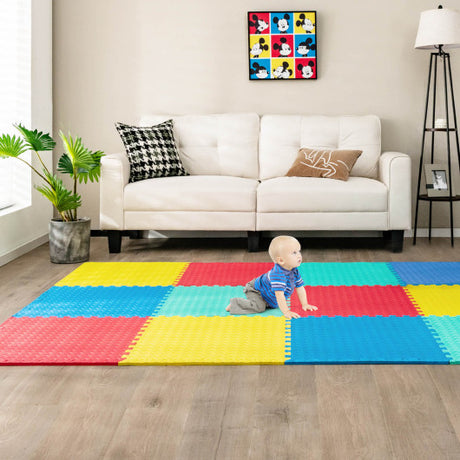 12 Pieces Puzzle Interlocking Flooring Mat with Anti-slip and Waterproof Surface