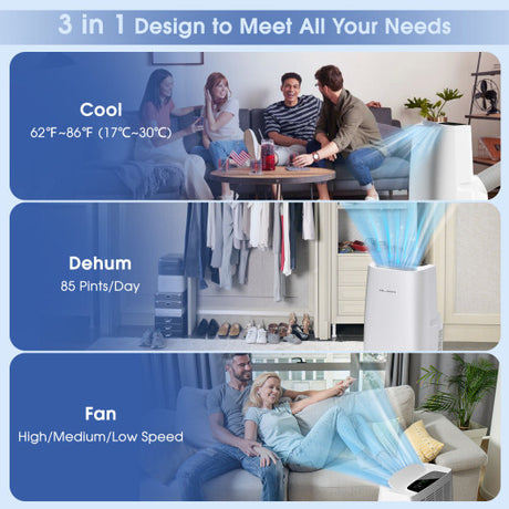 3-in-1 Portable Air Conditioner with Cooling Fan Dehumidifier Function-14000 BTU
