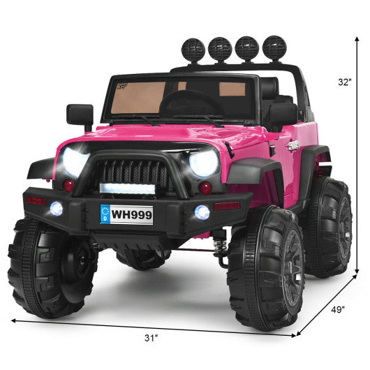 12 V Kids Ride On Truck with Remote Control and Double Magnetic Door-Pink
