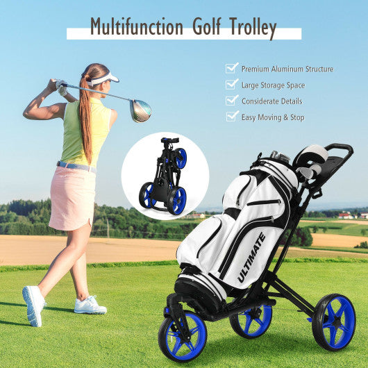 Folding Golf Push Cart with Scoreboard Adjustable Handle Swivel Wheel-Blue
