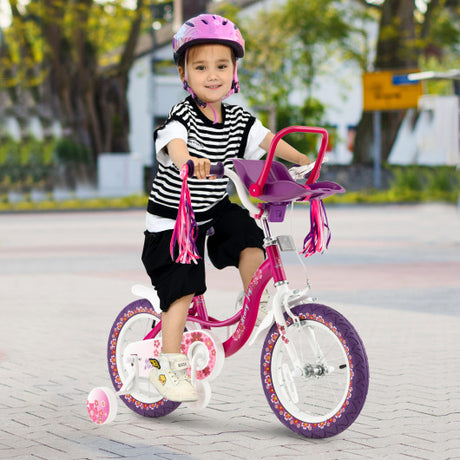 Kids Bike with Doll Seat and Removable Training Wheels-S