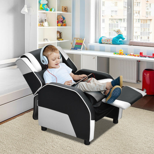 Kids Youth PU Leather Gaming Sofa Recliner with Headrest and Footrest-White