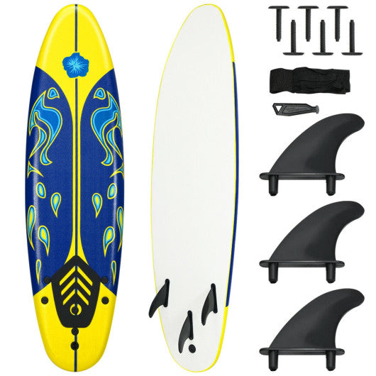 6 Feet Surfboard with 3 Detachable Fins-Yellow