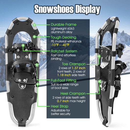 21/25/30 Inch 4-in-1 Lightweight Terrain Snowshoes with Flexible Pivot System-21 inches