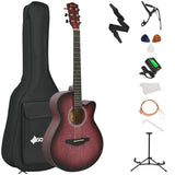 40 Inch Full Size Cutaway Acoustic Guitar Starter Guitarra Bundle Kit-Red