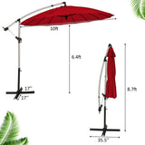 10 Feet Patio Offset Umbrella Market Hanging Umbrella for Backyard Poolside Lawn Garden-Dark Red
