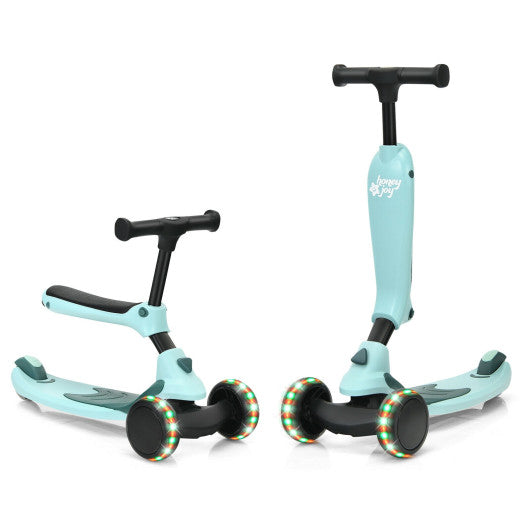 2-in-1 Kids Kick Scooter with Flash Wheels for Girls and Boys from 1.5 to 6 Years Old-Green