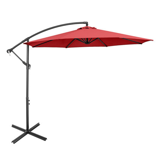 10 Feet Offset Umbrella with 8 Ribs Cantilever and Cross Base-Red