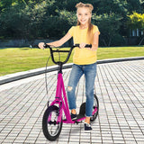 Height Adjustable Kid Kick Scooter with 12 Inch Air Filled Wheel-Pink