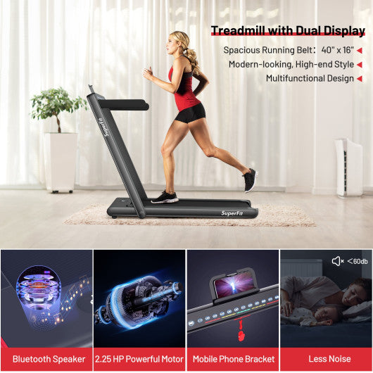 2-in-1 Electric Motorized Folding Treadmill with Dual Display-Black