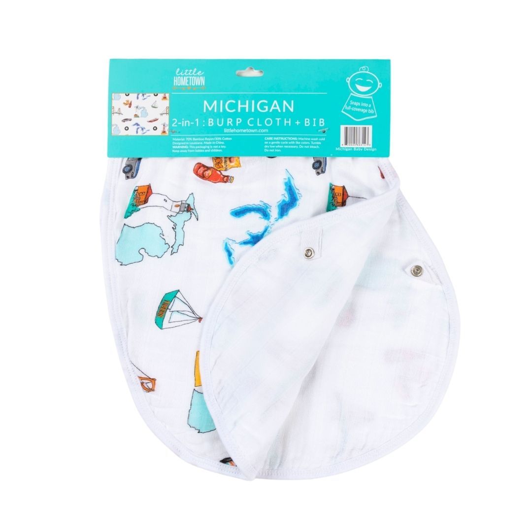 Baby Burp Cloth and Wraparound Bib (Michigan Baby) by Little Hometown