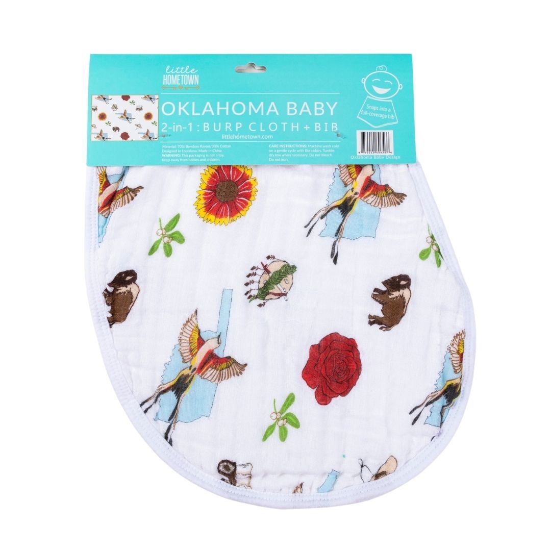 Baby Burp Cloth and Wraparound Bib:  Oklahoma Baby by Little Hometown