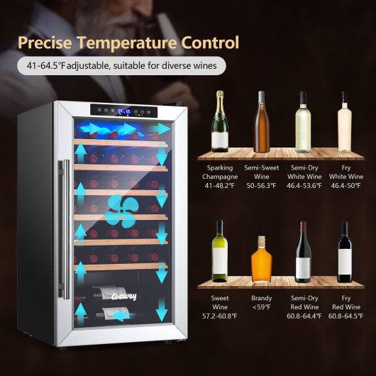 20 Inch Wine Refrigerator for 33 Bottles and Tempered Glass Door-Silver
