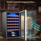 20 Inch Wine Refrigerator for 33 Bottles and Tempered Glass Door-Silver