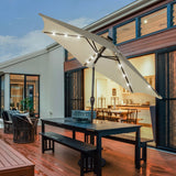 9 Feet Solar LED Lighted Patio Market Umbrella Tilt Adjustment Crank Lift-Tan