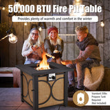 28 Inch 50000 BTU Outdoor Square Fire Pit Table with Cover