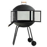 28 Inch Portable Fire Pit on Wheels with Log Grate-Black