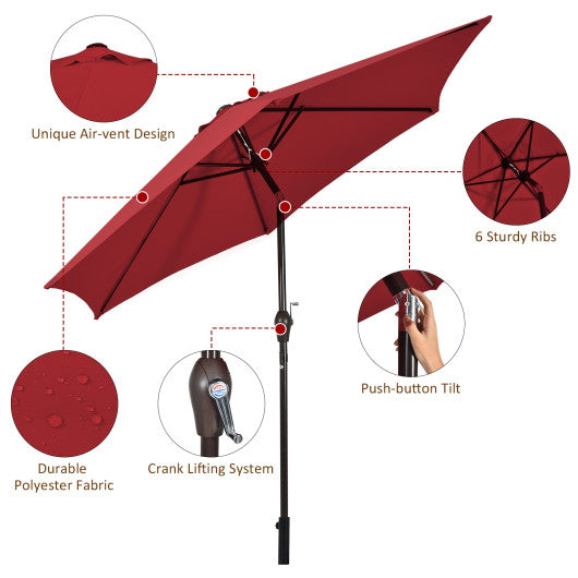 10 Feet Outdoor Patio Umbrella with Tilt Adjustment and Crank-Dark Red