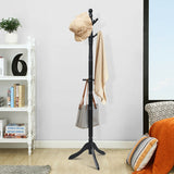 Entryway Height Adjustable Coat Stand with 9 Hooks-Black