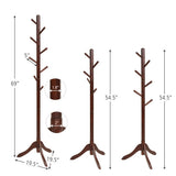 Adjustable Wooden Tree Coat Rack with 8 Hooks-Brown