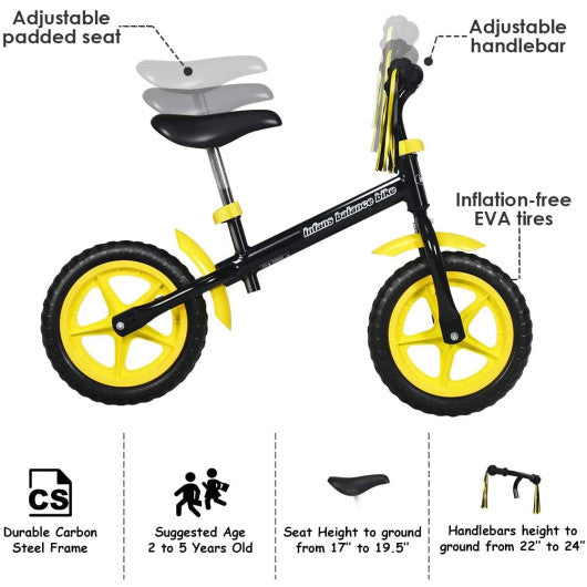 Adjustable Lightweight Kids Balance Bike-Yellow