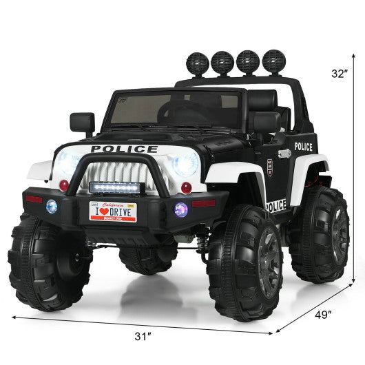 12 V Kids Ride On Truck with Remote Control and Double Magnetic Door-Black & White