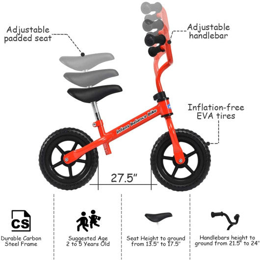 Adjustable Toddler Running Balance Bike with Non-slip Handle-Red