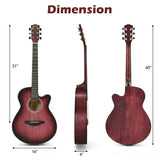 40 Inch Full Size Cutaway Acoustic Guitar Starter Guitarra Bundle Kit-Red